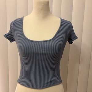 Pull&Bear Blue Ribbed Crop Top